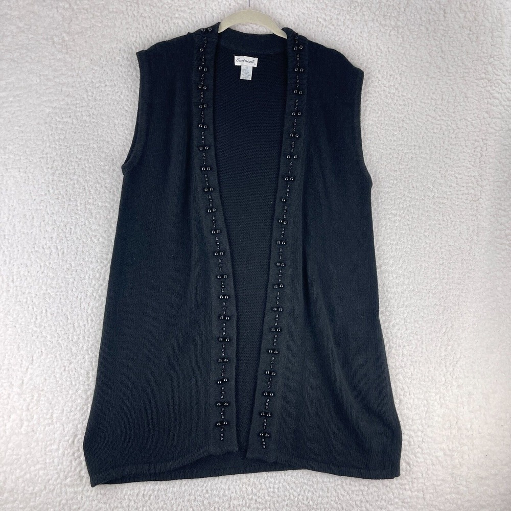 Eminent Black Knit Silk Open‎ Front Cardigan Sweater Womens Sleeveless Size M